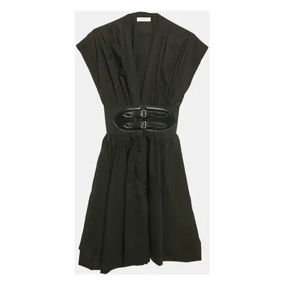 Alaia Black Poplin Japanese Leather Belted Dress