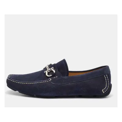 Salvatore Ferragamo Navy Blue Suede Gancini Slip On Loafers Size 41.5