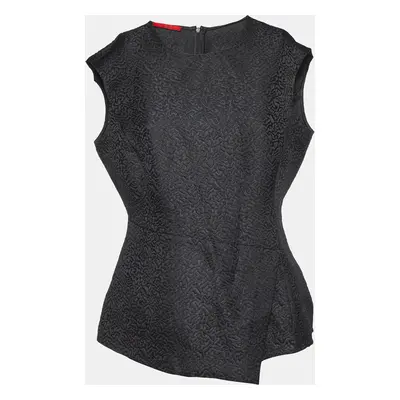 CH Carolina Herrera Black Embossed Jacquard Peplum Top