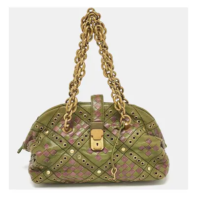 Bottega Veneta Green/Purple Intrecciato Leather Bowler Bag