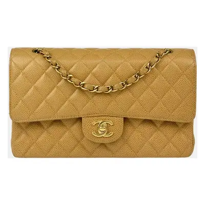 Chanel Beige Calfskin Medium Classic Double Flap Shoulder Bag