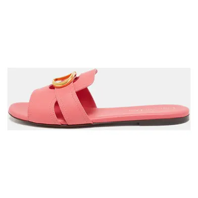 Dior Pink Leather Montaigne Flat Slides Size 39.5