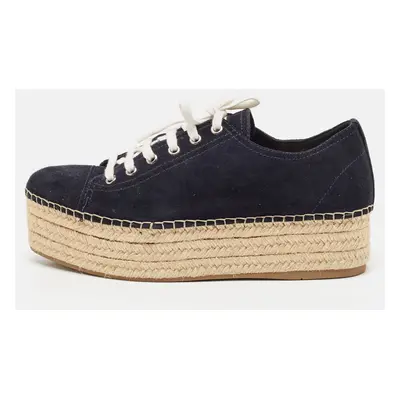 Miu Miu Navy Blue Suede Espadrille Platform Espadrille Sneakers Size