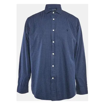 Polo Ralph Lauren Navy Blue Plaid Cotton Button Front Shirt