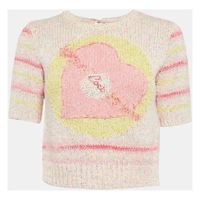 Chanel Pink Coco Heart Intarsia Rib Knit Sweater