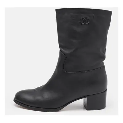 Chanel Black Leather CC Ankle Length Boots Size