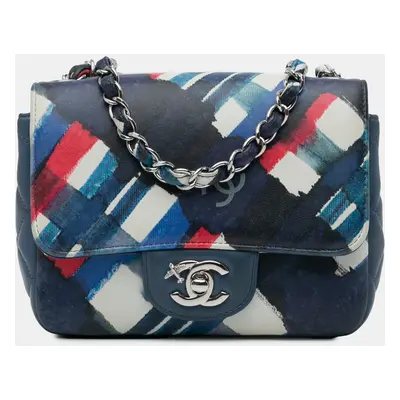 Chanel Blue Lambskin Mini Square Classic Printed Airlines Flap Bag