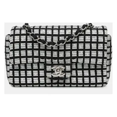 Chanel Black White Mini Rectangular Classic Ribbon Tweed Double Flap Bag