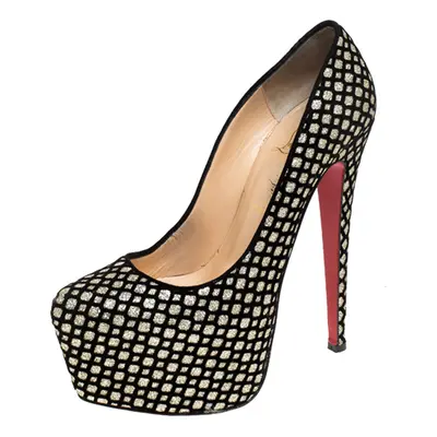 Christian Louboutin Black/Gold Glitter Floque and Suede Daffodile Platform Pumps Size 38.5