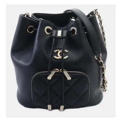 Chanel Black Caviar Skin (Grained Calf) Matelasse Bucket Bag