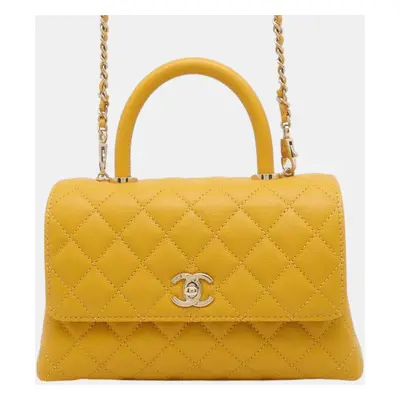 Chanel Matelasse Coco Handle Chain Shoulder Yellow Caviar Leather Size