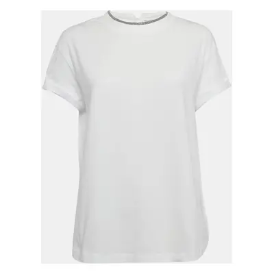 Brunello Cucinelli White Monili Trim Jersey T-Shirt