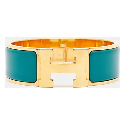 Hermès Clic H Green Enamel Gold Plated Bracelet