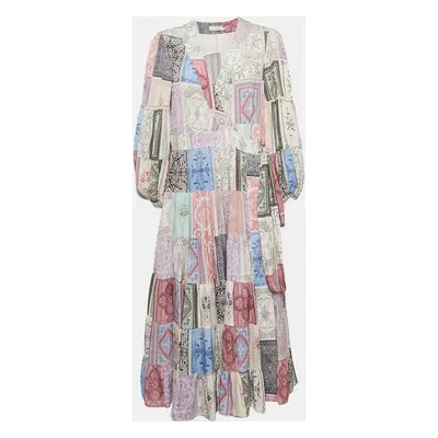 Zimmermann Lavender Bandana Print Crepe Tiered Midi Wrap Dress