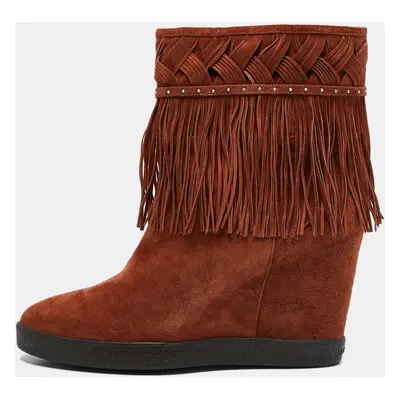 Le Silla Brown Suede Fringe Ankle Boots Size 38.5