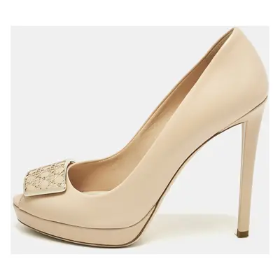 Dior Beige Leather Cannage Plaque Peep Toe Platform Pumps Size