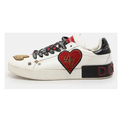 Dolce & Gabbana White Leather Portofino Heart Low Top Sneakers Size