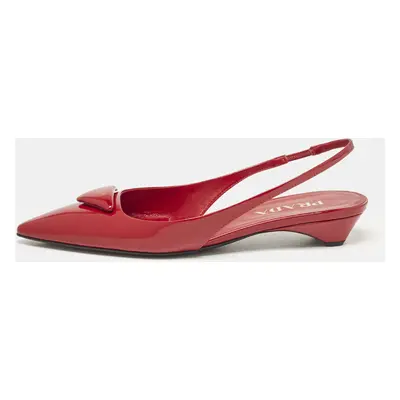 Prada Red Patent Leather Triangle Logo Slingback Ballet Flats Size