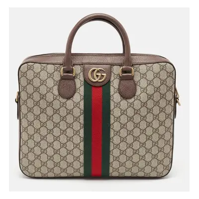 Gucci Brown/Beige GG Supreme Canvas Web Ophidia Briefcase