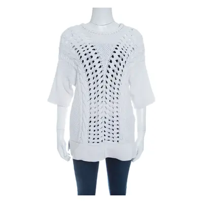 Thakoon Off White Chunky Perforated Knit Rib Trim Short Sleeve Top