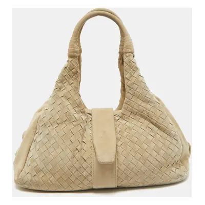 Bottega Veneta Light Beige Intrecciato Suede Shoulder Bag