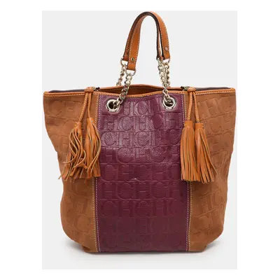 CH Carolina Herrera Tri Color Leather and Suede Tassel Tote