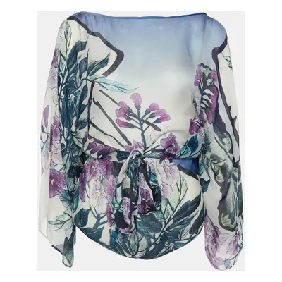 Roberto Cavalli Blue Printed Silk Kaftan Top