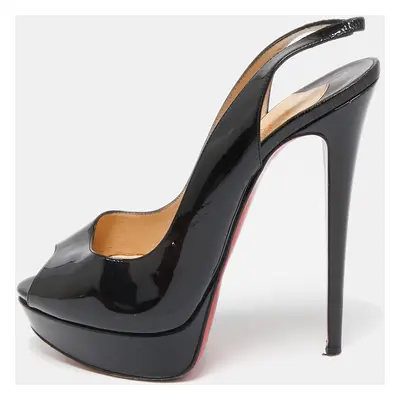 Christian Louboutin Black Patent Leather Lady Peep Sling Peep Toe Pumps Size