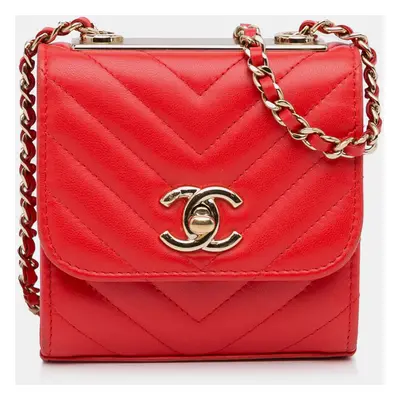 Chanel Red Mini Chevron Lambskin Trendy CC Chain Wallet