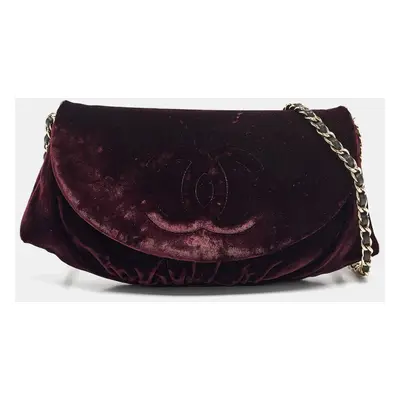 Chanel Purple Velvet CC Half Moon Wallet on Chain