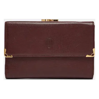 Cartier Burgundy Leather Must de Cartier Kisslock French Wallet