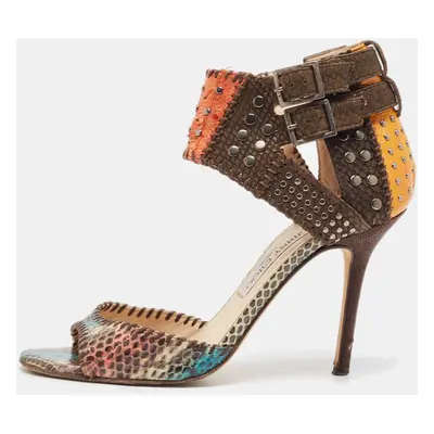 Jimmy Choo Multicolor Python Leather Ankle Strap Sandals Size