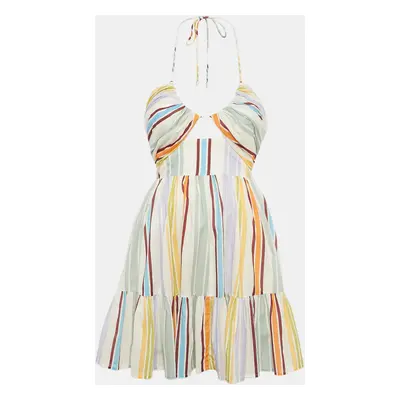 Alemais Multicolor Stripe Print Cotton Halter Neck Mini Axum Dress