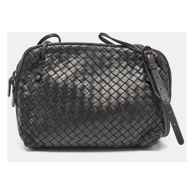 Bottega Veneta Black Intrecciato Leather Nodini Double Zip Crossbody Bag