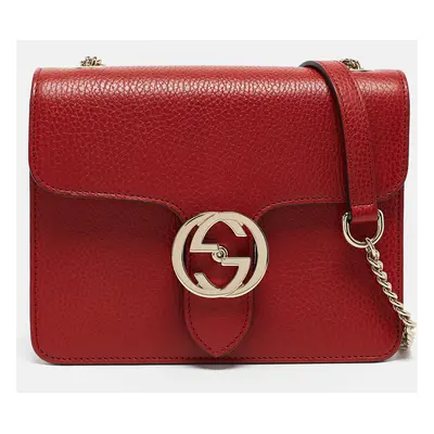 Gucci Red Leather Dollar Interlocking G Crossbody Bag