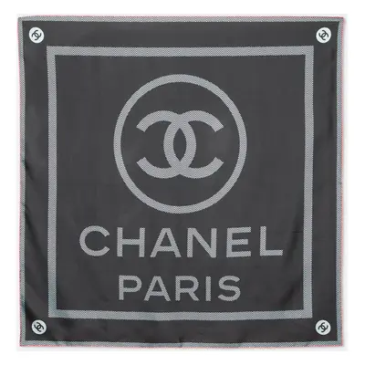 Chanel Black CC Logo Print Silk Square Scarf