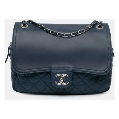 Chanel Navy Blue Quilted Calfskin Easy Zip Flap