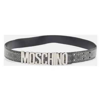 Moschino Black/Grey Printed Leather Classic Logo Waist Belt