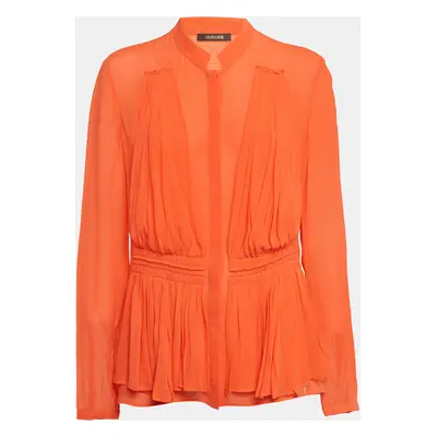 Roberto Cavalli Light Orange Silk Pleated Blouse