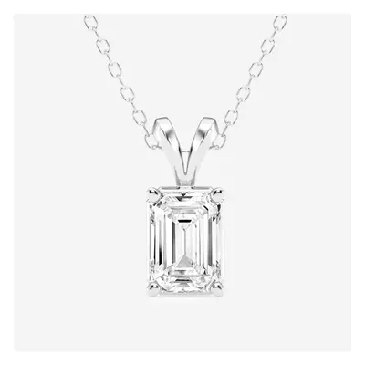 14K White Gold Emerald Lab Grown Diamond Solitaire Pendant (1 1/2 ctw)