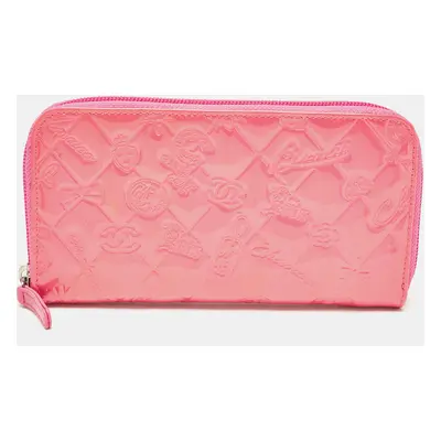 Chanel Pink Patent Leather Lucky Symbols Continental Wallet