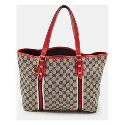 Gucci Beige/Red GG Canvas and Leather Jolicoeur Tote