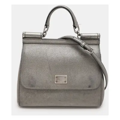 Dolce & Gabbana Silver Leather Miss Sicily Top Handle Bag