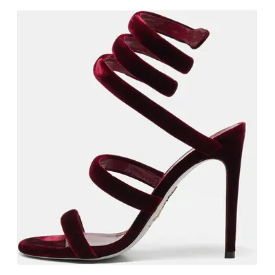 René Caovilla Burgundy Velvet Cleo Ankle Strap Sandals Size