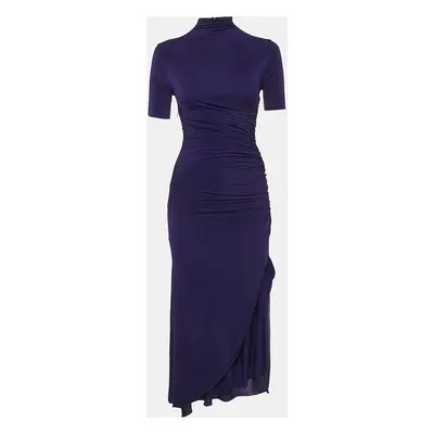 Alaia Purple Jersey Ruched Asymmetric Midi Dress