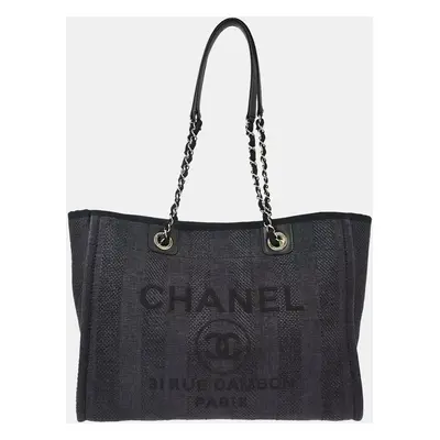 Chanel Black Canvas Small Deauville Shoulder Tote Bag