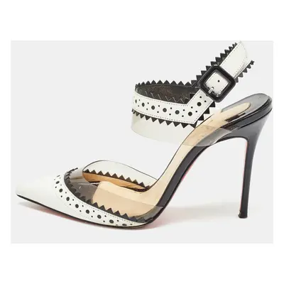 Christian Louboutin White/Black Leather and PVC Chouette Pumps Size