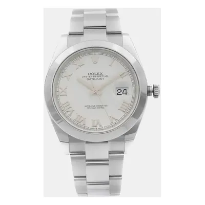 Rolex White Stainless Steel Datejust Automatic Men's Wristwatch mm