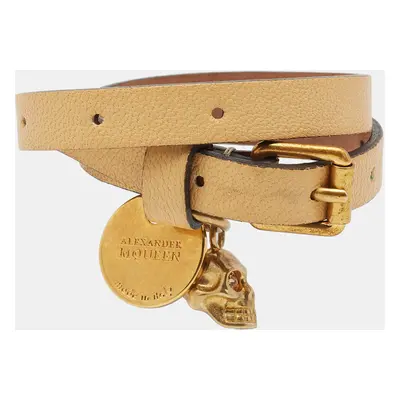 Alexander McQueen Skull Leather Gold Tone Wrap Bracelet