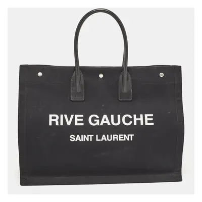 Saint Laurent Black Canvas and Leather Large Rive Gauche Tote